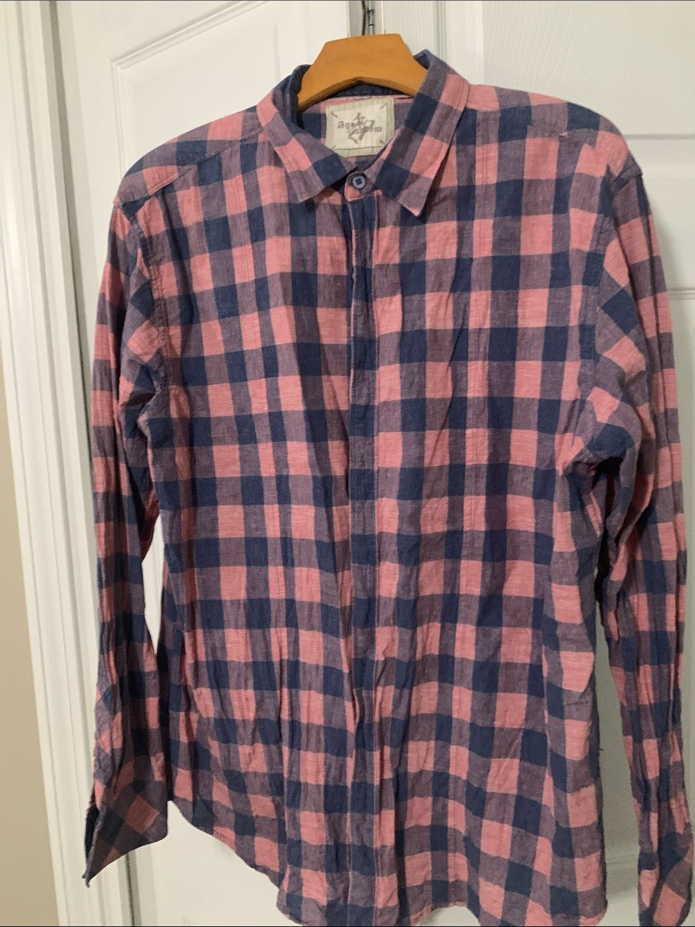 Classic Pink and Navy Plaid Button-Down Shirt by Age of wisdom